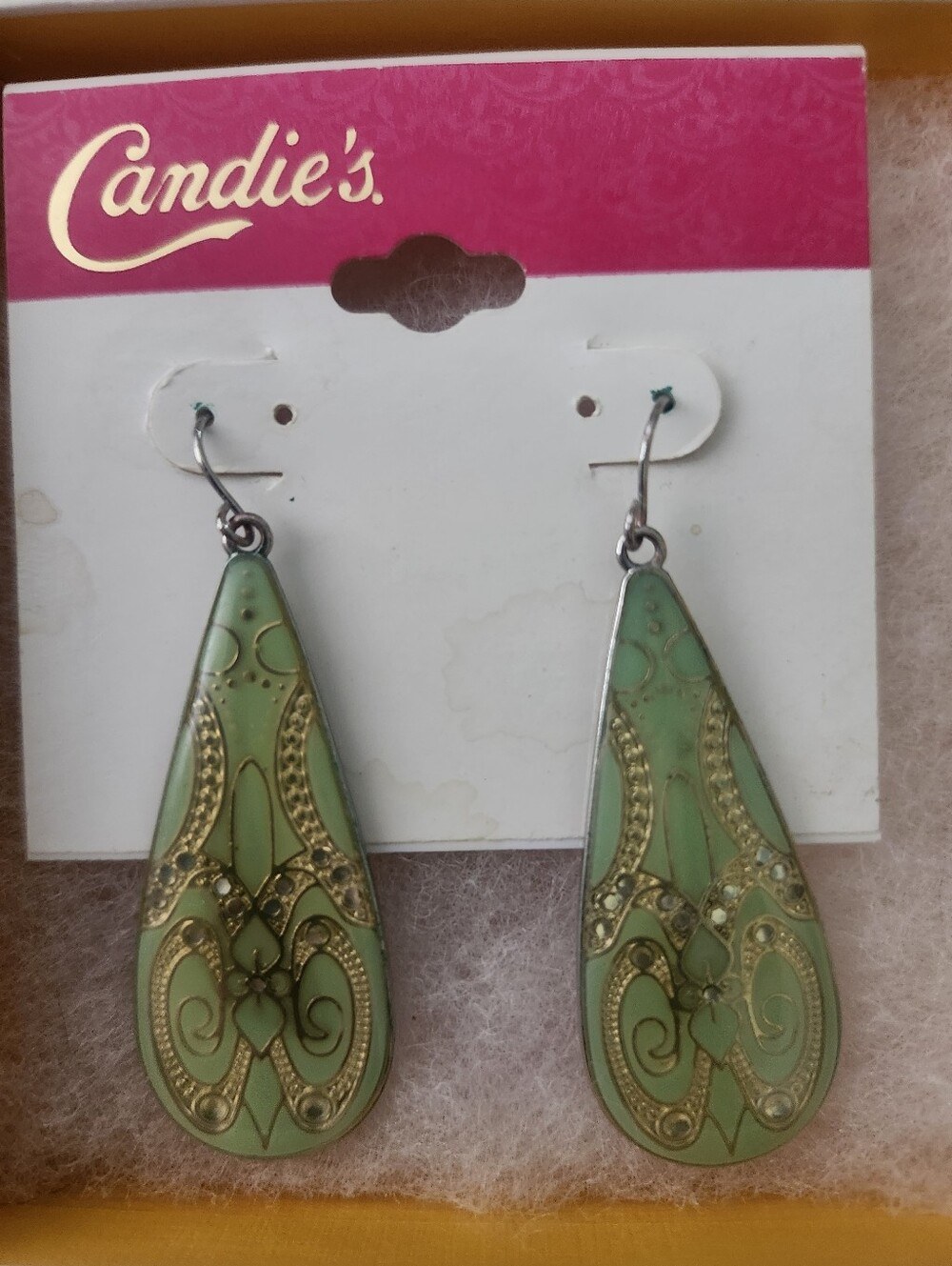 Candie's Mint Green and Gold Teardrop Boho Style Dangle Earrings